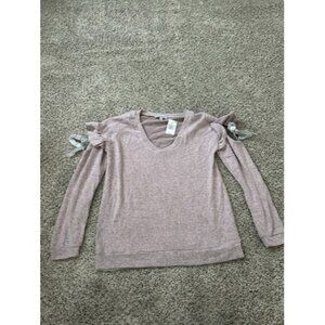 Crave Frame Womens Cold Shoulder Bow Tie Long Sleeve Pull Over Top Size Large